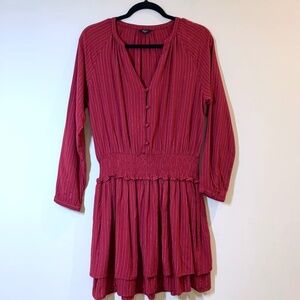 Rails Red Metallic Stripe Smocked Tiered Dress Small Festive Holiday Party